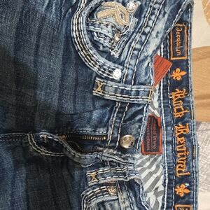 Rock Revival Dark Blue Jeans with Orange Accents